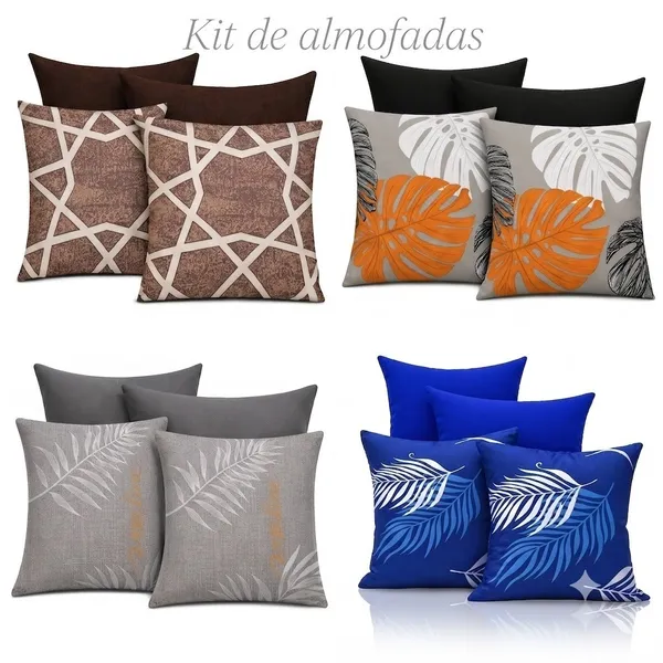 Kit 04 capas almofadas decorativas estampadas e lisas