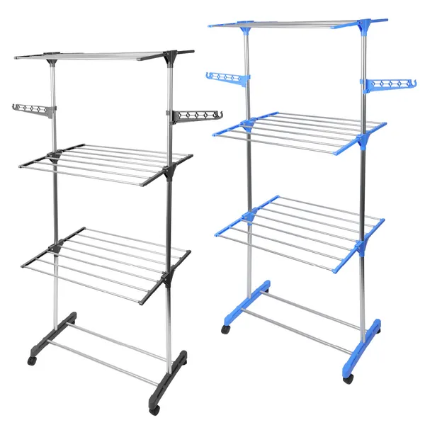 Varal De Roupa Aço Inox Dobrável Vertical Azul, Preto
