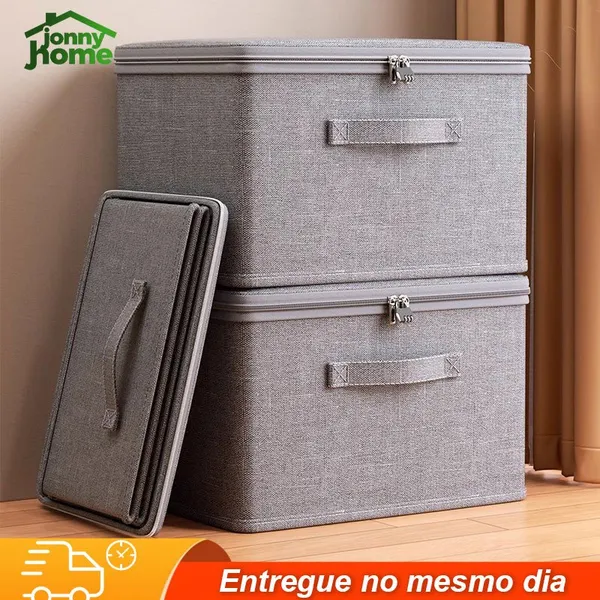 Caixa grande de armazenamento com zíper para roupas e cobertores P/M/G