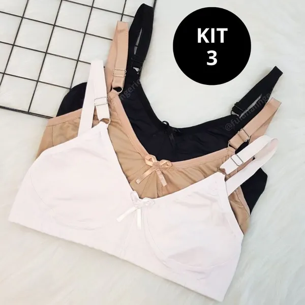 Kit 3 Sutiã Plus Size e Normal Alta Sustentação Sem Bojo  - Sutia N/P