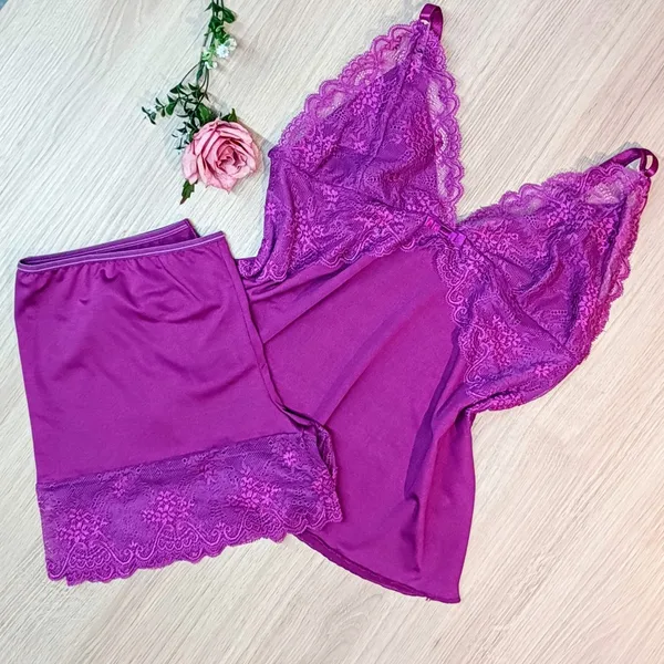 BabyDoll Microfibra Renda Conforto Sem Bojo Forrado Pijama ShortDoll - 538