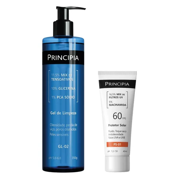 Principia Kit - Gel de limpeza GL-02 350G e Protetor solar facial PS-01 FPS 60