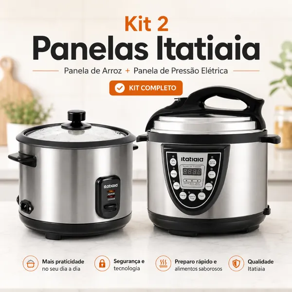 Kit 2 Panelas Itatiaia - Arroz 8 Xícaras + Panela Pressão 5L Digital - 110v ou 220v Casa Decor
