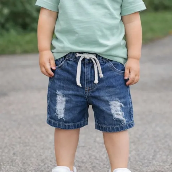 Bermuda Jeans Infantil Menino 100% Algodão Com Cordão Elástico Na Cintura Short Casual 1 a 3 anos