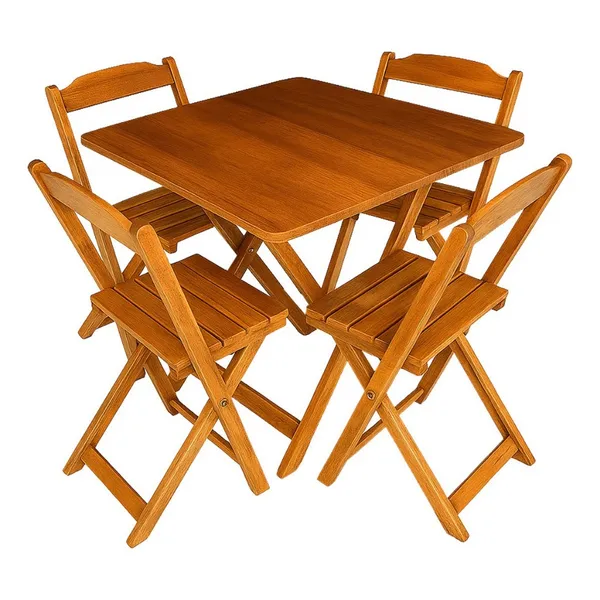 Jogo De Mesa Dobrável 70x70 C/ 4 Cadeiras Madeira Maciça
