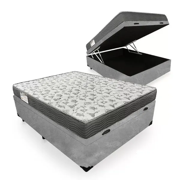 Cama Box Baú Casal Suede + Colchão De Espuma D33 - Serene - 138cm Cinza