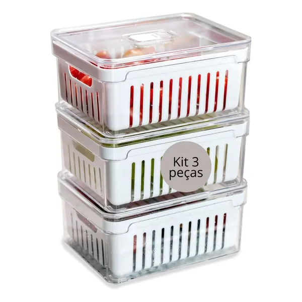 Organizador Alimentos Geladeira com cesto duplo ou único 2,2L Linha Clear Fresh