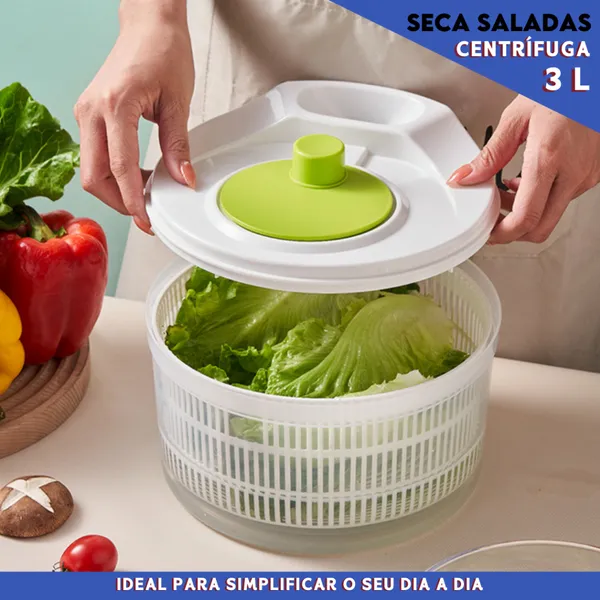 Centrífuga de Salada 3L Manual | Secagem Rápida Sem Esforço | Ideal para Folhas e Hortaliças - MN