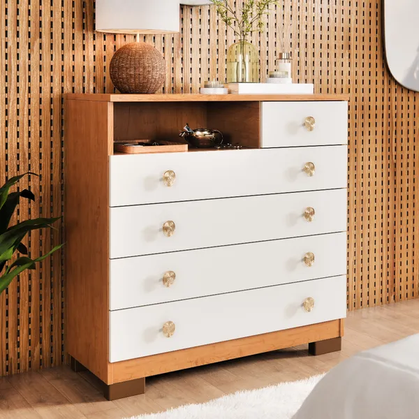 Cômoda 5 Gavetas Para Quarto Casal Solteiro C/ Pés Corrediças Telescópicas Organizador Roupas Select