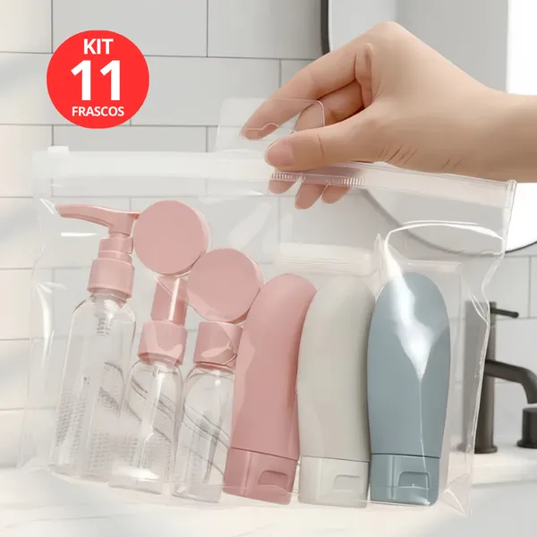 Kit Viagem com 11 frascos Conjunto Multifuncional Peças Creme Cosméticos Organizador Shampoo, condicionador, cremes