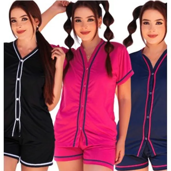 Pijama Blogueirinha Baby Doll Feminino  Botão Adulto Americano Pós Cirúrgico Atacado