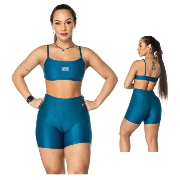 DIASP Conjunto Esportivo Feminino Top + Short Academia Canelado
