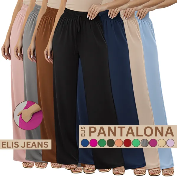 Calça Pantalona Feminina Cintura Alta   Com Bolso Tecido Duna