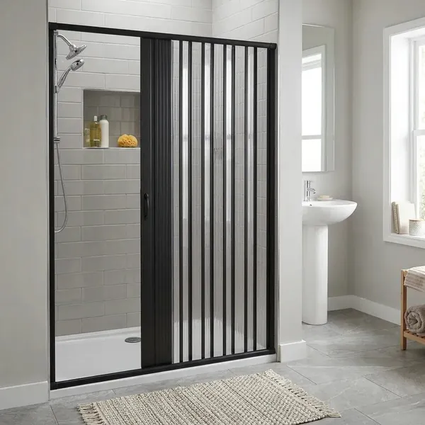Box para Banheiro Sanfonado 185x130cm PVC Preto Preto