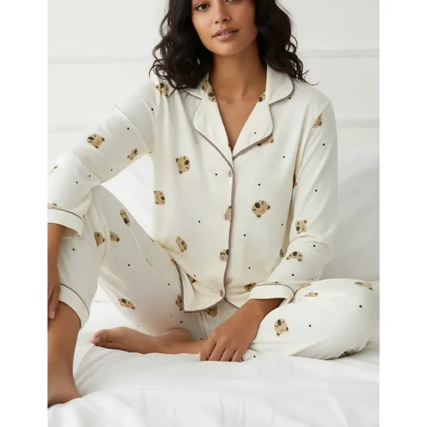 Pijama Feminino longo blogueirinha americano botão inverno gestante amamentação