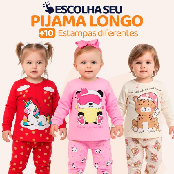 Pijama Infantil Bebe Menina Manga Longa Escolha Seu Modelo, Estampas Fofas e Conforto Infantil Feminino Frio Inverno l03