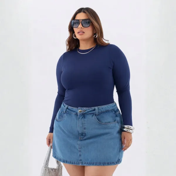 Blusa feminina básica suplex  plus size manga longa moda inverno