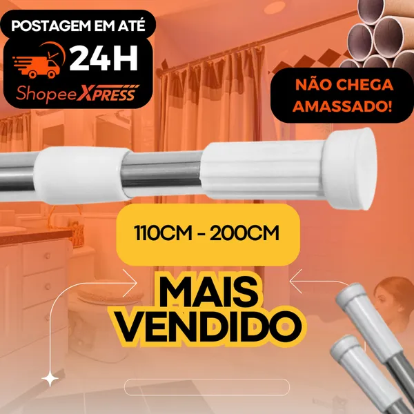 Varão Regulável Extensível Barra ​Pressão P/cortina Box Banheiro Cozinha Porta Cortina Haste Multiuso