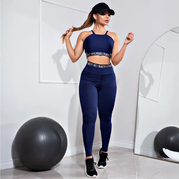 Conjunto Fitness Legging Cintura Alta e Cropped Alcinha Racy