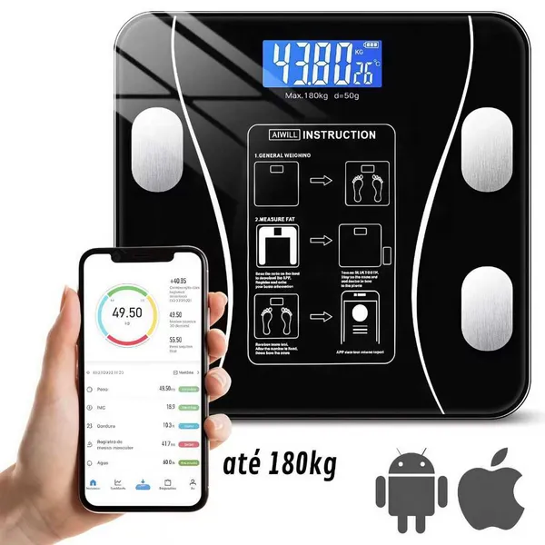 Balança Corporal Bioimpedância Profissional Bluetooth Digital