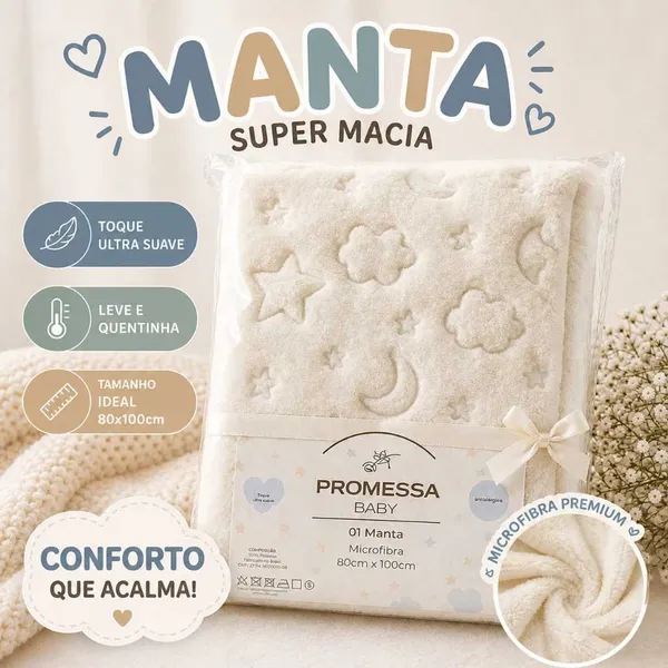 Manta Bebê 3D Cor OFF Microfibra Ultra Macia Cobertor Mantinha Maternidade Menino Menina Perfeita