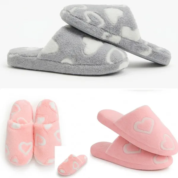 Pantufa Chinelo Feminino Casual Hotel  Quarto Inverno coração Peluciada