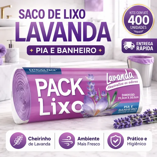 Saco de Lixo Lavanda Perfumado Anti Odor Pia e Banheiro 400 Unidades Reforçado Kit 1 3 6 ou 10