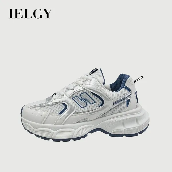 IELGY Daddy Shoes Feminino Verão 2024 Moda Plataforma Leve Malha Branca Respirável Tênis Coreano