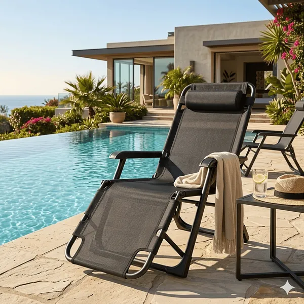 Espreguiçadeira Dobrável Cadeira Reclinável Jardim Praia Piscina 15 Posições 90kg Portátil