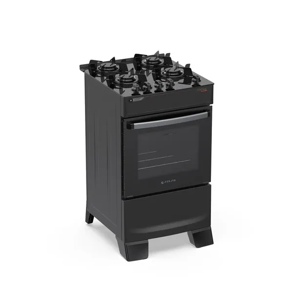 Fogão 4 Bocas Atlas Atenas Glass Mesa de Vidro Preto  Bivolt