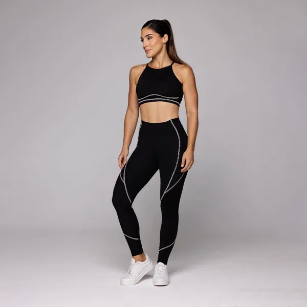 Conjunto Fitness Feminino Sense Academia Top Poliamida e Calça Legging Alta Compressão Coleção Duo