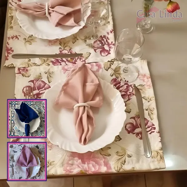 Jogo Americano Mesa Posta 4 peças Jantar Café da manhã 4 Americano 4 Guardanapo 4 Porta Guardanapo