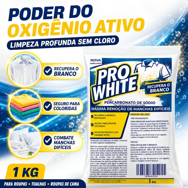 Percarbonato de Sódio Tira Manchas Alvejante Roupa Branca Produto de Limpeza 1KG Pro White