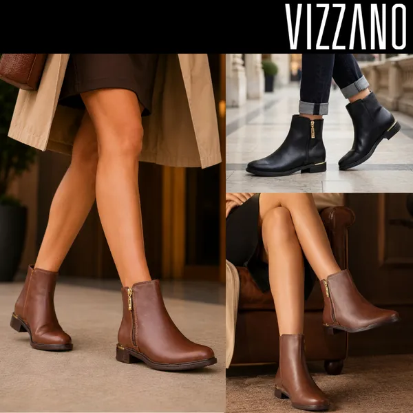 Bota Feminina Vizzano Casual Cano Curto Salto Bloco Baixo Leve