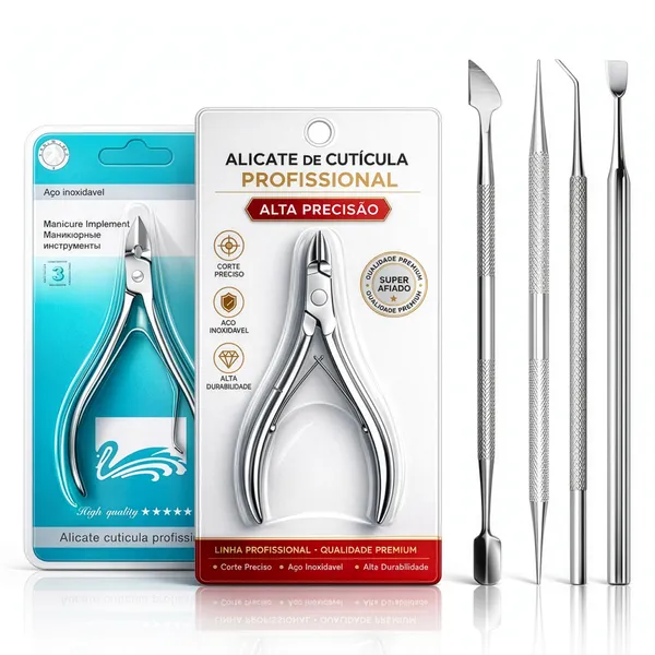 Kit Manicure 6 Peças Inox – Alicate, Cortador de Unha, Espátula, Palito, Raspador e Desencravador