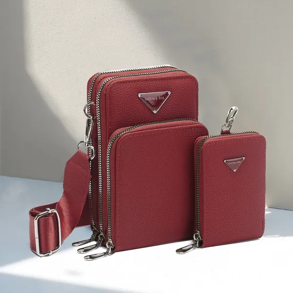 Bolsa Feminina Transversal 3 divisórias Porta Celular com Linda Carteira LT653