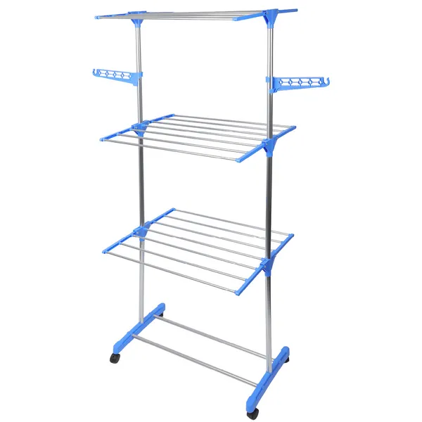 Varal De Roupa Aço Inox Dobrável Vertical Azul