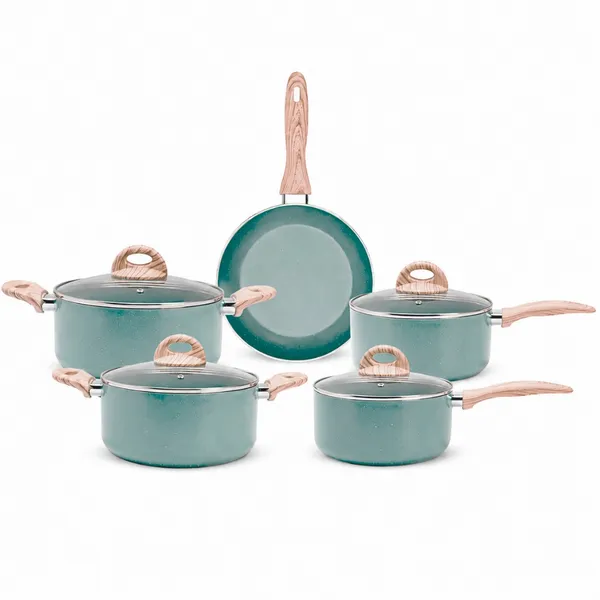 Jogo De Panelas 5pçs Brinox Ceramic Life Botanika Antiaderente Com Fundo Triplo Indução Verde