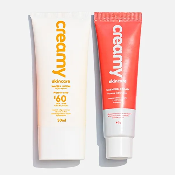 Kit Duo Protetor Solar FPS60 +  Gel Creme Hidratante Facial Calming Cream - Creamy Skincare