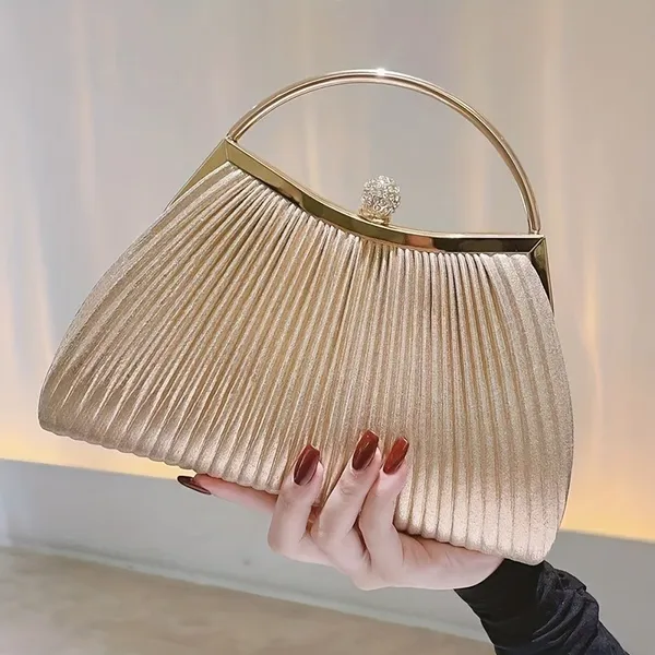 Bolsa Feminina De Festa Franzida Com Alça Corrente Com Strass Para Casamento Baile De Formatura E Jantar Vip Top