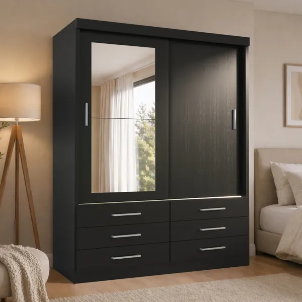 Guarda-Roupa Solteiro Capri 2 Portas 6 Gavetas com Espelho