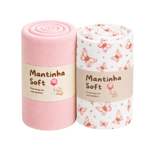 Kit 02 Mantinhas Cobertor Bebê Macia Quentinha
