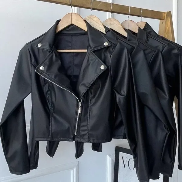 JAQUETA DE COURO FEMININA COM ZIPER INVERNO ELEGANTE