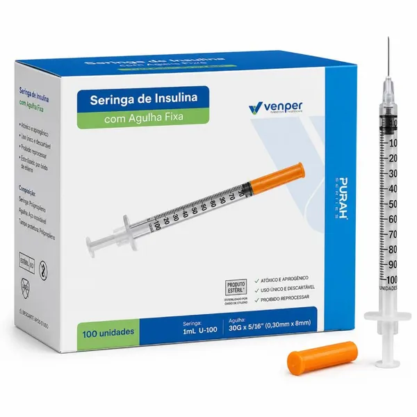 Kit 20 Seringa de Insulina 1ml  com Agulha Fixa 8x30mm - Venper