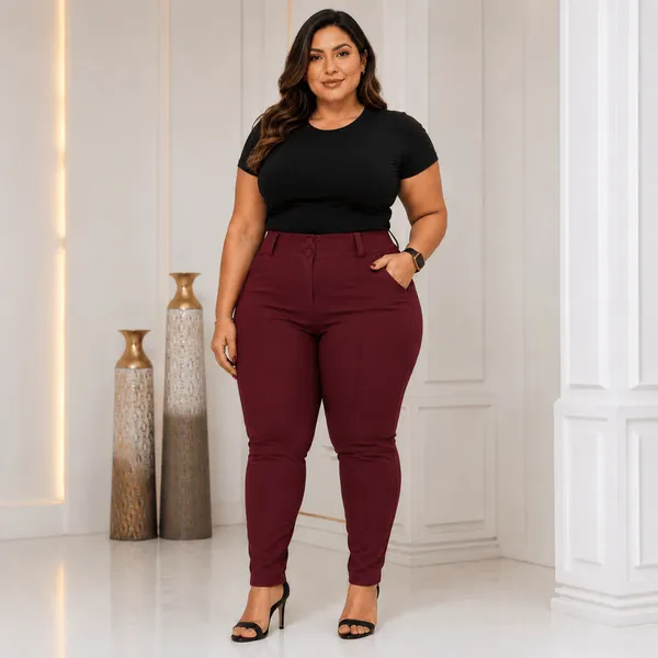 Calça Plus Size Feminina Social Tecido Bengaline  Estica Muito com Bolso e Botões 42 ao 52