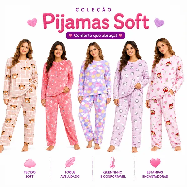 PIJAMA FEMININO FLEECE FOFINHO INVERNO PLUS