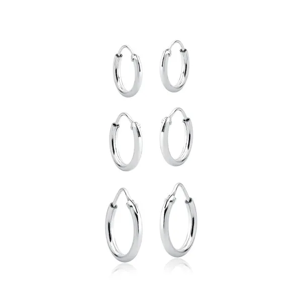 Kit Trio de Argolas Redondas Prata 925 – 10mm, 12mm e 14mm