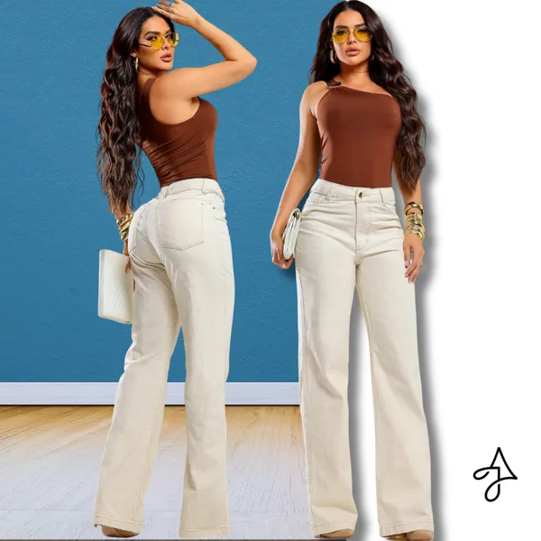 Calça Feminina Wide Leg AJeans - Areia - 100% algodão