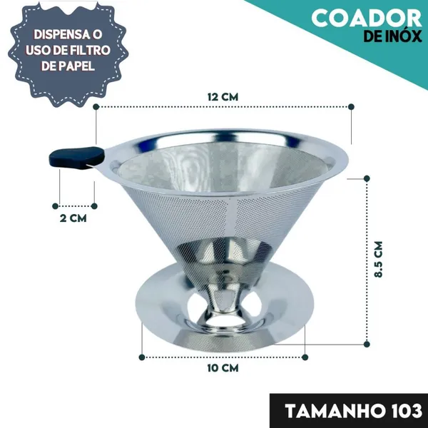 Filtro Coador de Café Inox 103 com Pegador em Silicone – Peneira de Aço Reutilizável