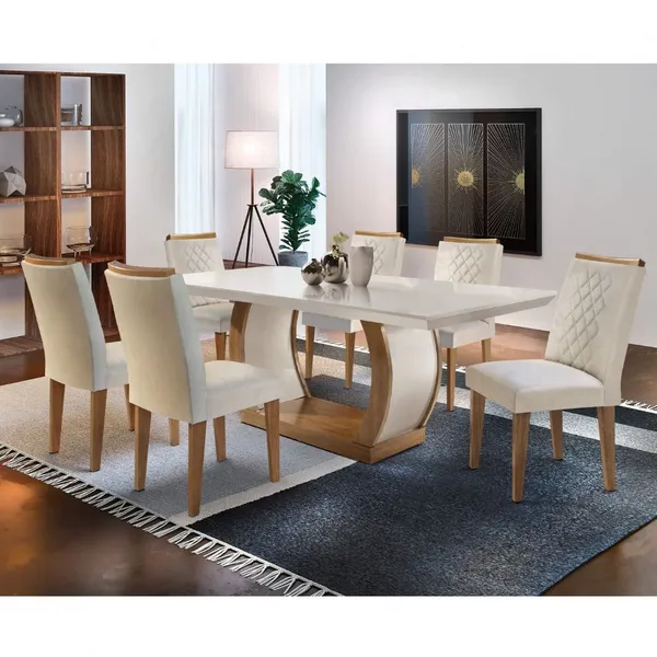CONJUNTO SALA DE JANTAR MESA MILENA 180 COM 6 CADEIRAS MILENA RUFATO